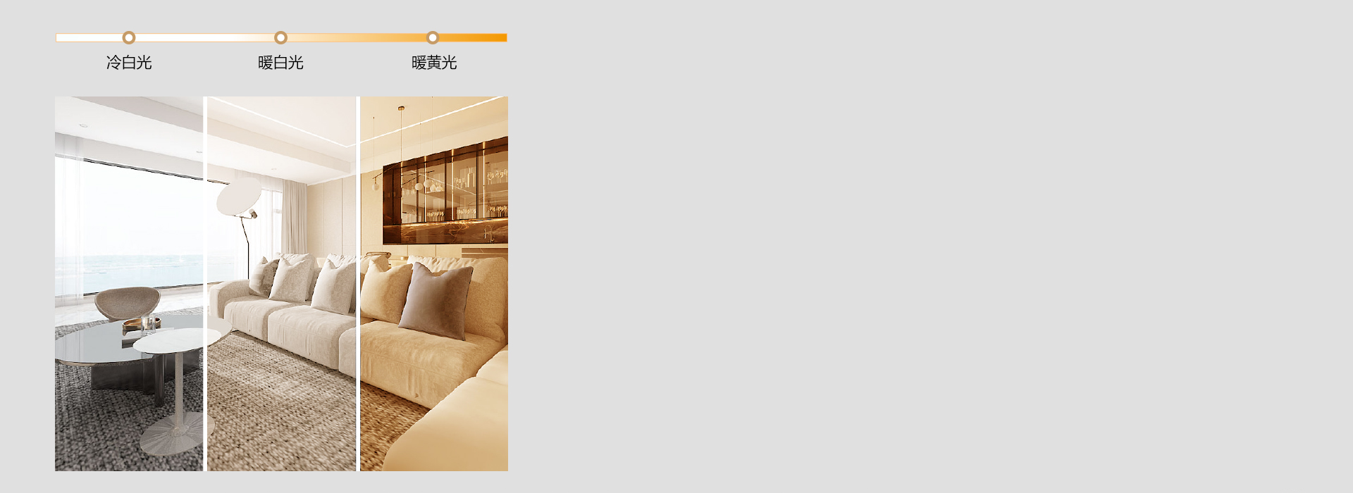 三色调光，感受不同氛围
 三色分段，可根...